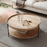 Stylish & Modern Dualta, 3 Legs Tray Top Round Coffee Table with Storage Shelf