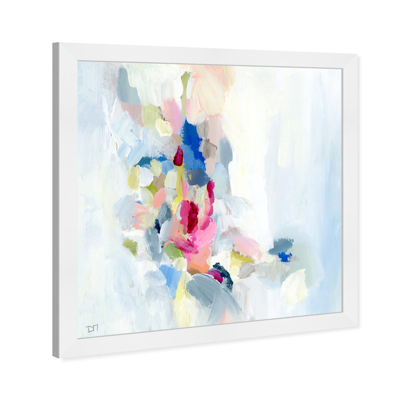 «Pastel Blue Abstract», reproduction d'art encadrée contemporaine pour chambre à coucher, Cadre blanc, H 26 po x l 26 po