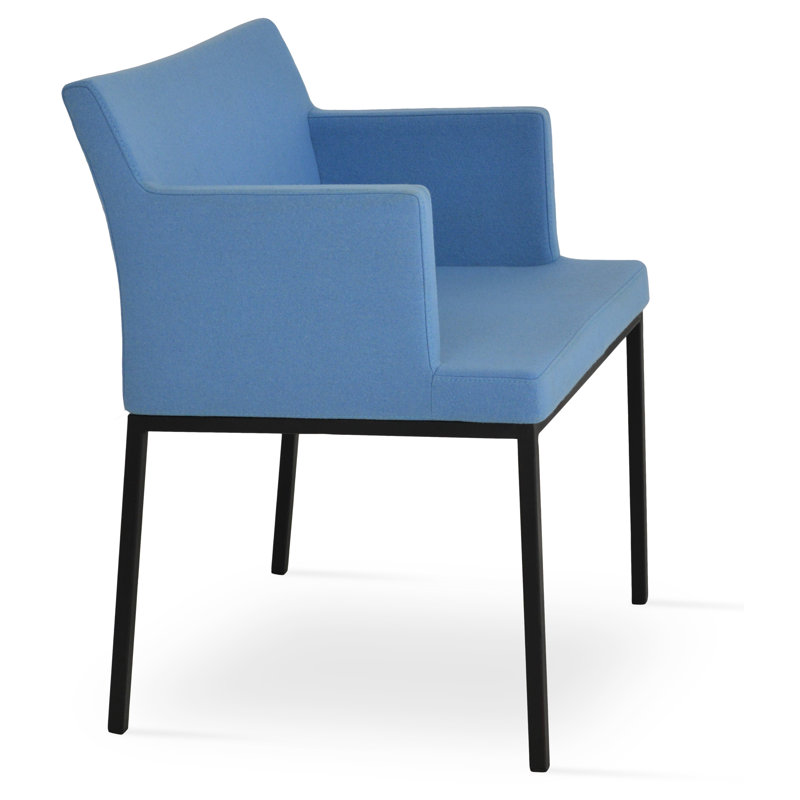 Upholstered Metal Armchair, Red Wool, Black