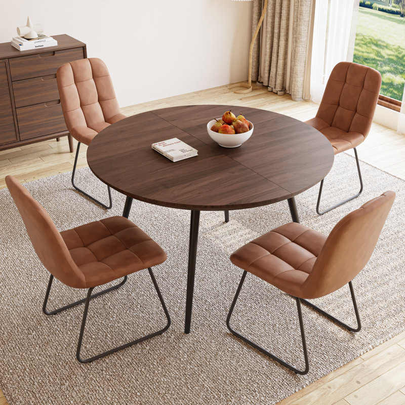 5 - Pieces Modern Kitchen Dining Set, 43'' to 59'' Extendable Dining Table Set with 32.8"H Upholstered Dining Chairs for 4 Person(1 Table 4 Chairs)