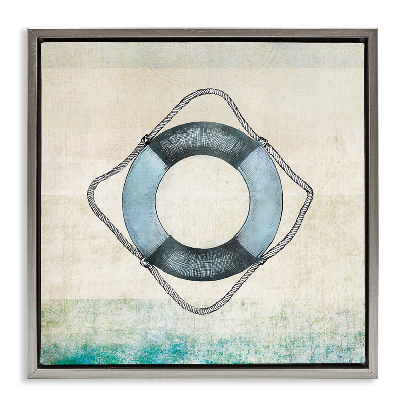 «Rustic Maritime Life Ring Floater Canvas» par JG Studios, Cadre flottant gris lustré, H 18 po x l 18 po