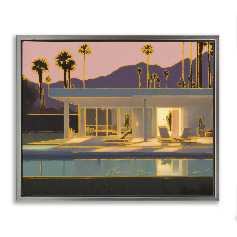 "Sunset Glow Summer Pool", art mural sur toile flottante par Noah Bay, Cadre flottant gris lustré, H 25 po x l 31 po