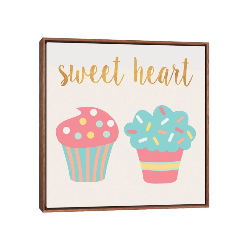 Cupcakes II - impression d'art graphique, Pas de tapis, H 26 po x l 26 po x P 1,5 po, Toile avec cadre brun