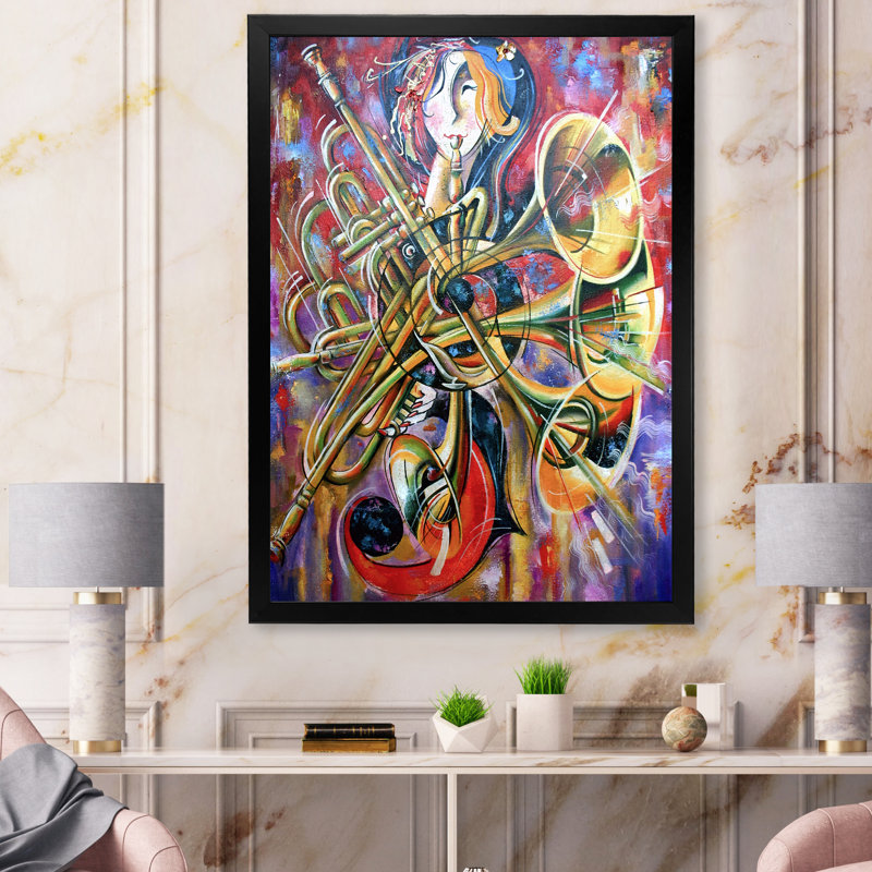 " Abstract Multicoloured Music Impression ", 40" H x 30" W, Black Closed Corner Frame Canvas