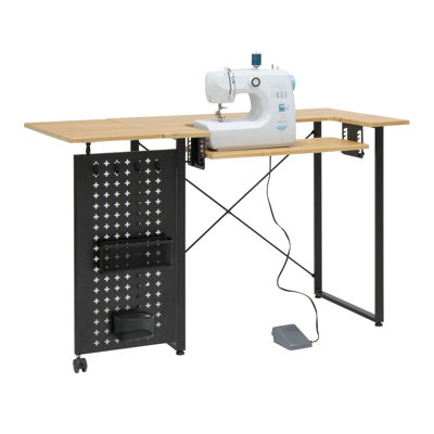 47.75'' x 23.5'' Foldable Split Top Table with Sewing Machine Platform and Wheels
