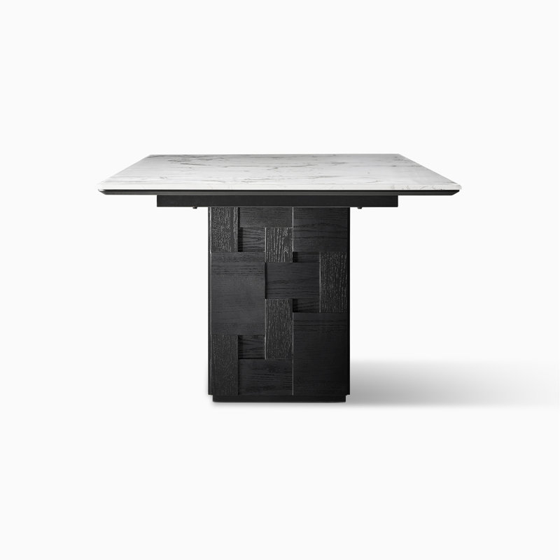 Hernest 84" Rectangular Stone Dining Table with Three-Dimensional Design Solid Wood Blocks Base