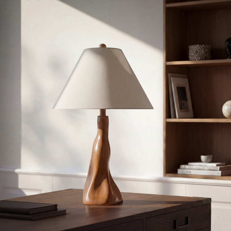 Oak Sculpted Wood Table Lamp