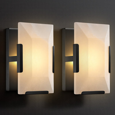 1 - Light Luxury Rectangle Alabaster Mounted Wall Sconces Set(Bubls Included)
