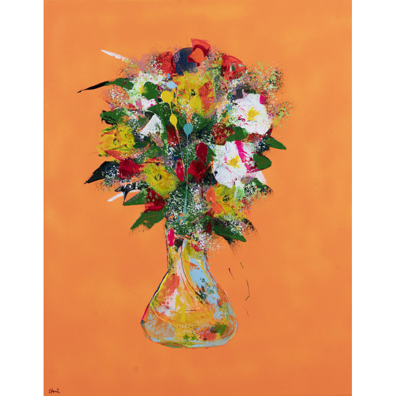 Flowers On Orange Print by Jphono 1, Wrapped Canvas, 32" H x 24" W, No Mat