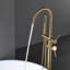 Robinet de baignoire à fixation au sol en or brossé avec poignée à main, robinet en céramique, robinet de douche à conception classique 1 trou, antique-121626778