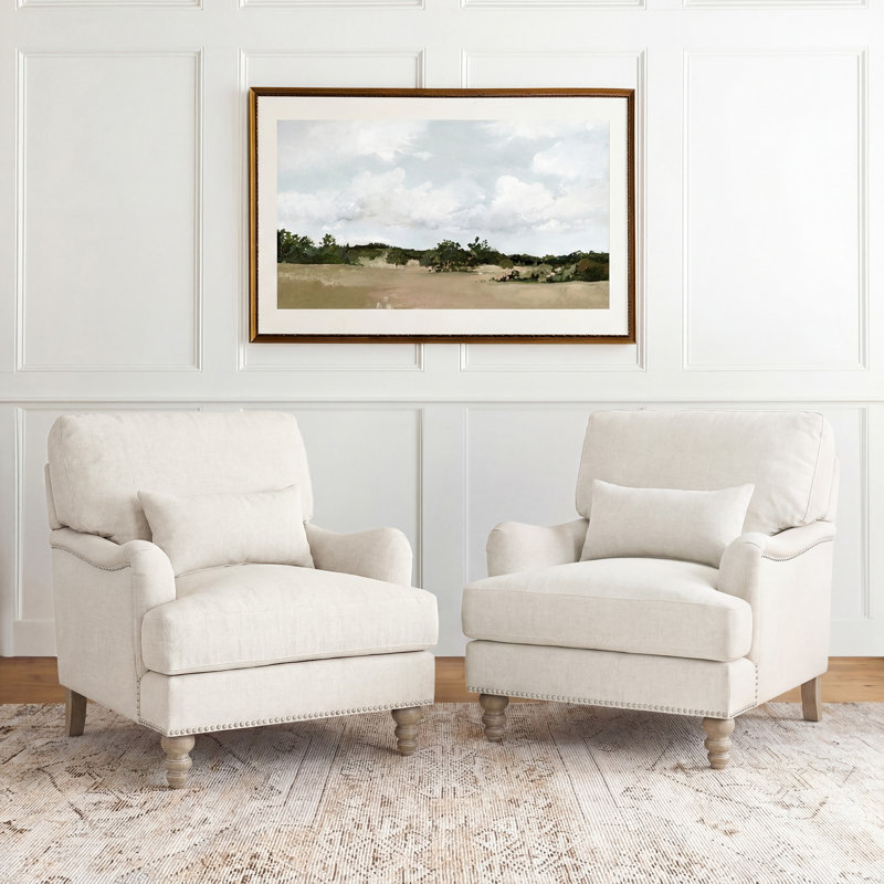 Charney Upholstered Accent Chairs With Nailhead Trim, Ivory