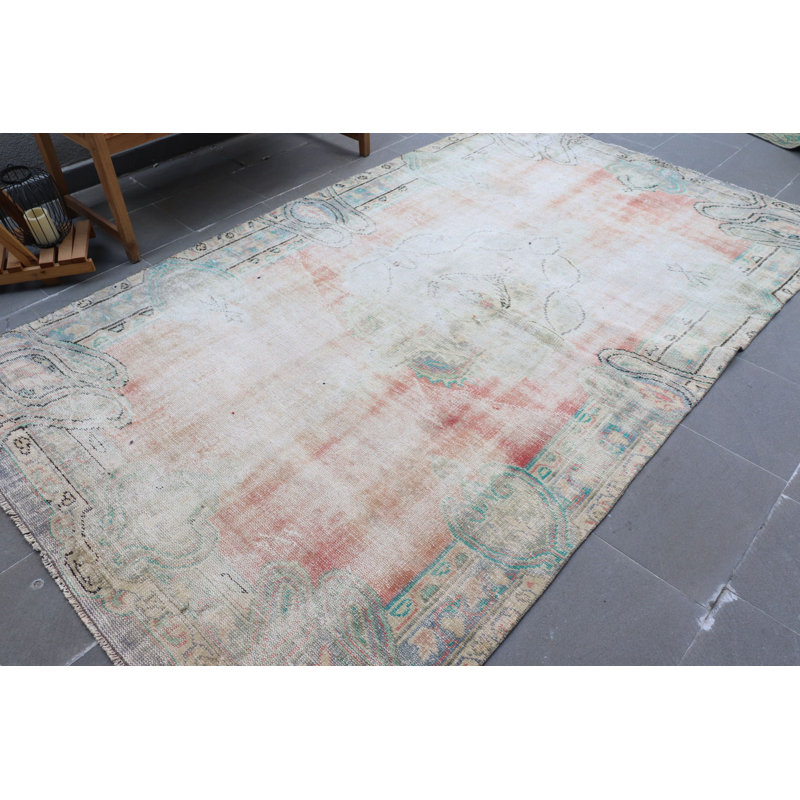 Grand tapis turc rétro vert pour salon bohémien - tapis décoratif surdimensionné
