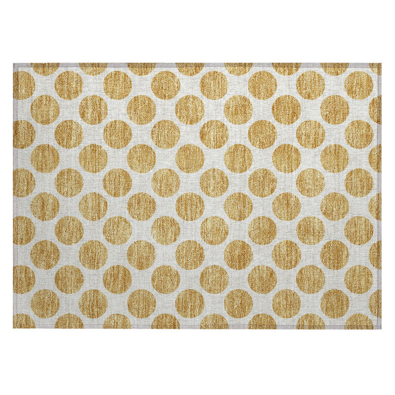 Gold Flat Woven Non-slip Rectangular Synthetic Rug 5' x 7'