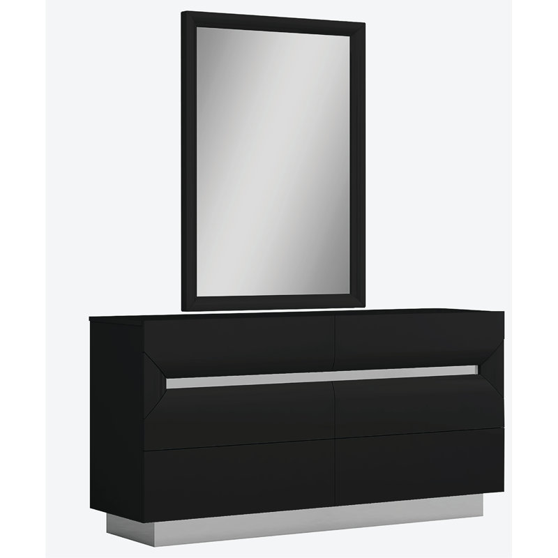 Ensemble de chambre avec lit plateforme 4 pièces Nornton, Noir, Très grand, Ensemble de 4 pièces : lit, table de chevet, comm