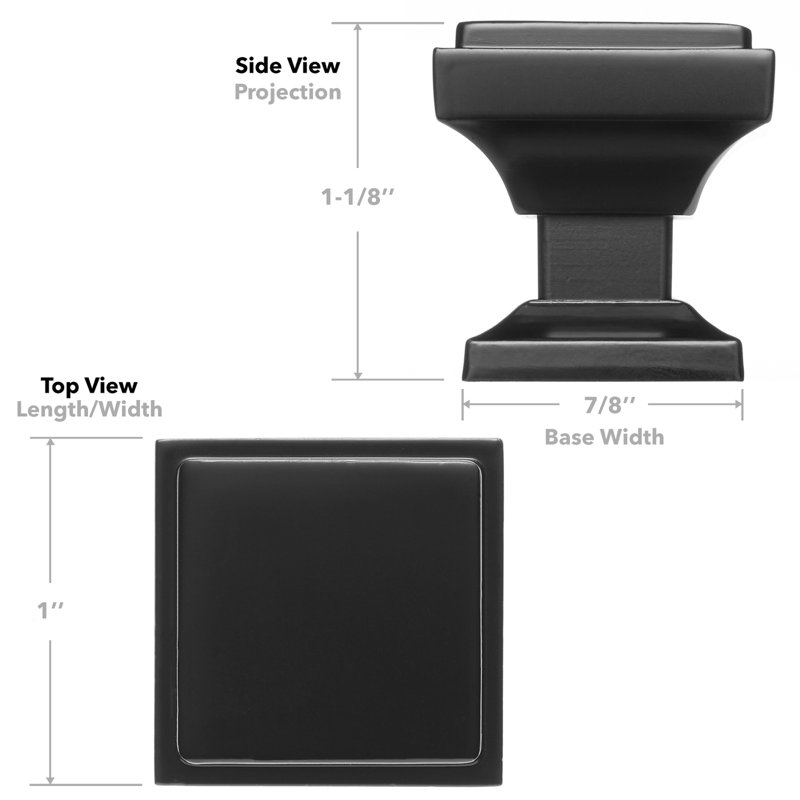 1" Length Square Knob Multipack, Matte Black