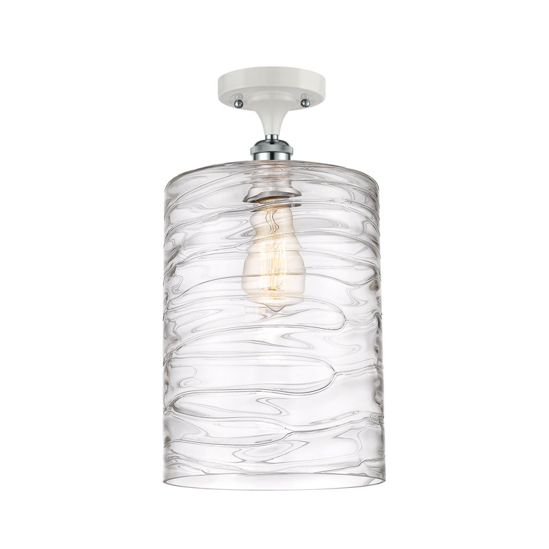 Heiman Glass Semi Flush Mount, LED, White and Polished Chrome, Deco Swirl