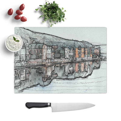 Tempered Glass Row of Houses in Dinant Belgium Chopping Board