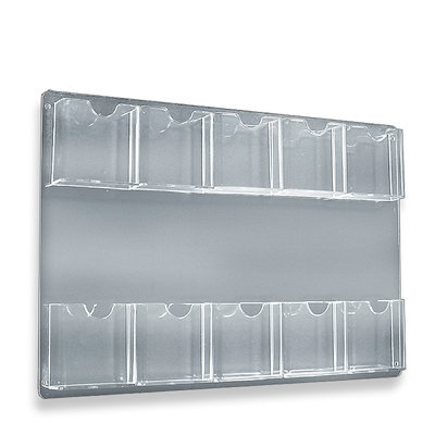 Ten Pocket Tri-Fold Wall Rack. Clear Acrylic Wall Mount Brochure Holder for Tri-Fold Size Pamphlets, Vertical Alignment, Overall Size: 23.75"W x 15.75"H, 2-Pack