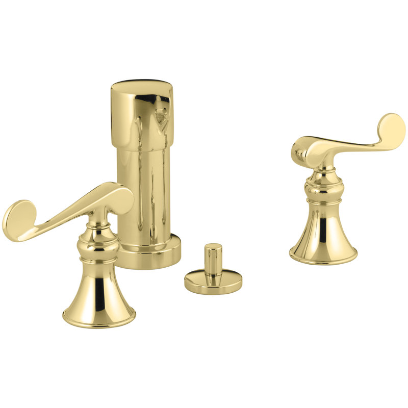 Revival Vertical Spray Bidet Faucet with Scroll Lever Handles, Vibrant Polished Brass