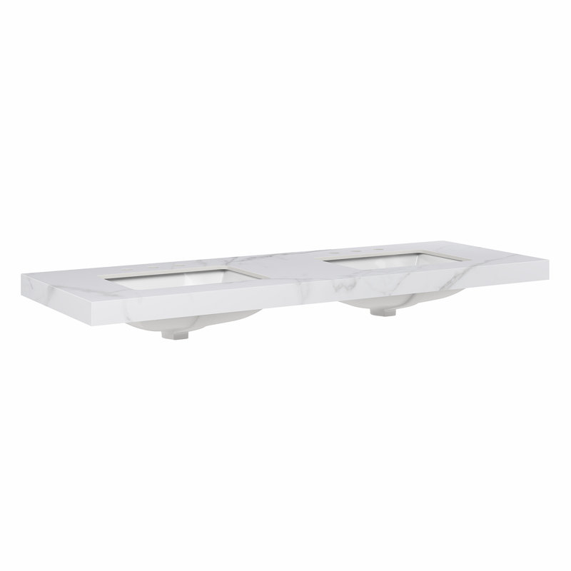 Vasque de salle de bain, 79 cm (L) x 56 cm (P) x 6,5 cm (H), en porcelaine, avec 3 trous prépercés pour robinetterie, couleur jade clair.