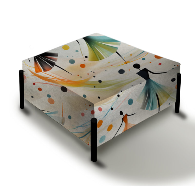 Beige And Green Dance Pattern - Abstract Large Square Ottoman