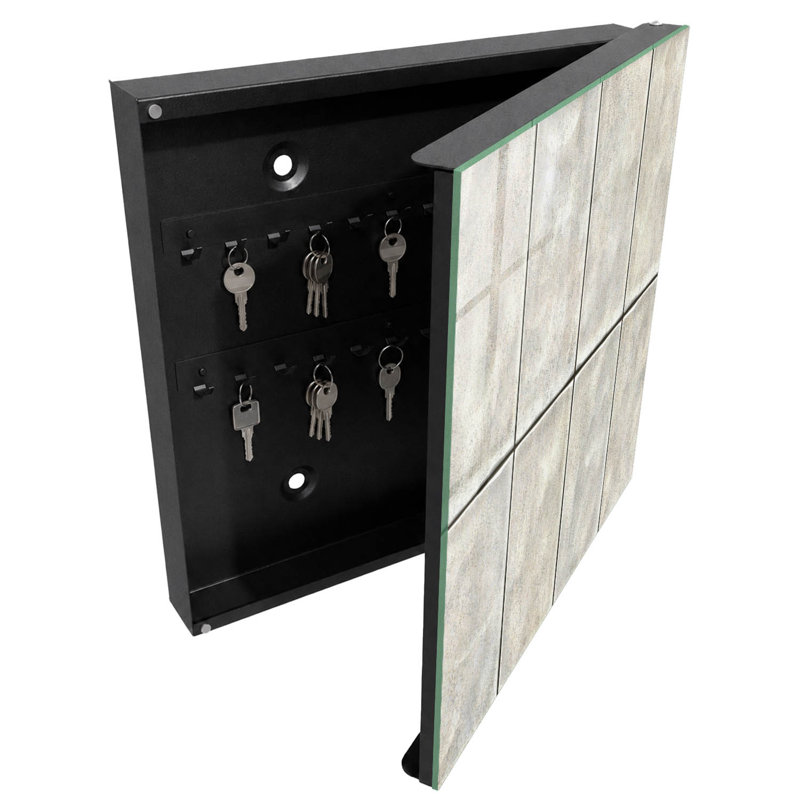 Key box for home, Opens to the left, 30x30x5, White, Tile texture with delicate shades of gray, 