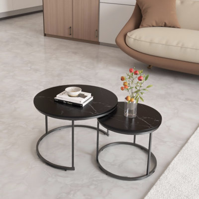 Nesting Coffee Table Set – Marble-Look Top with Metal Frame (2-Piece) by Ebern Designs