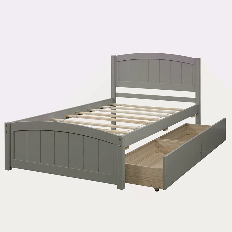 Lit plateforme simple avec deux tiroirs, Gris