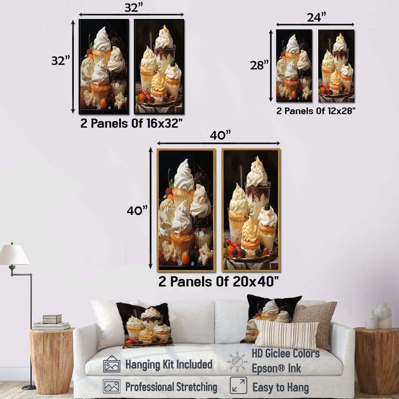 Classic Cupcakes Confections - Ensemble d'art mural sur toile Desserts, Encadrement brun, H 40 po x l 41 po