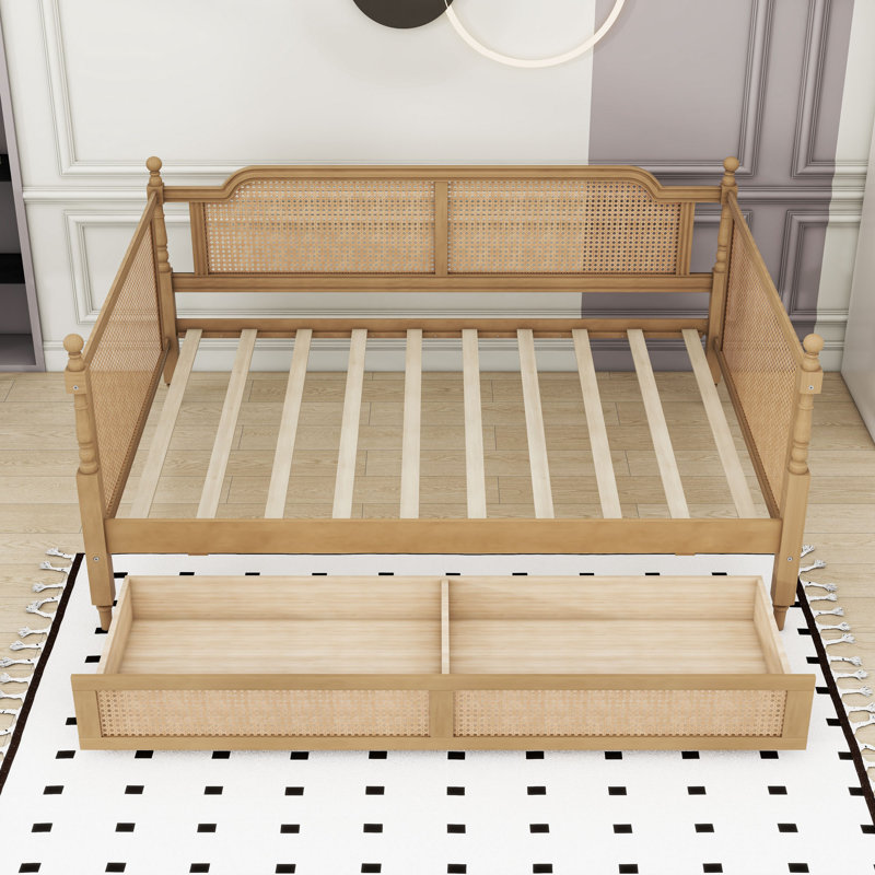 Wooden Daybed with Two Drawers and Slats, Full/Double, Antique Walnut