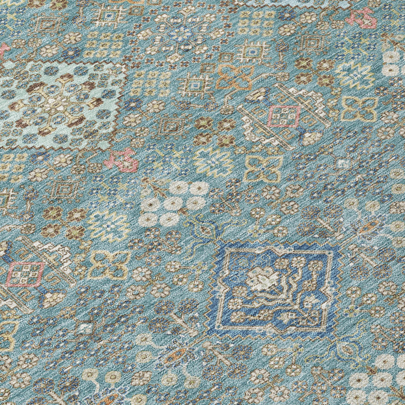Tapis traditionnel lavable à la machine intérieur / extérieur ACN2440, Sarcelle, 10 pi x 14 pi