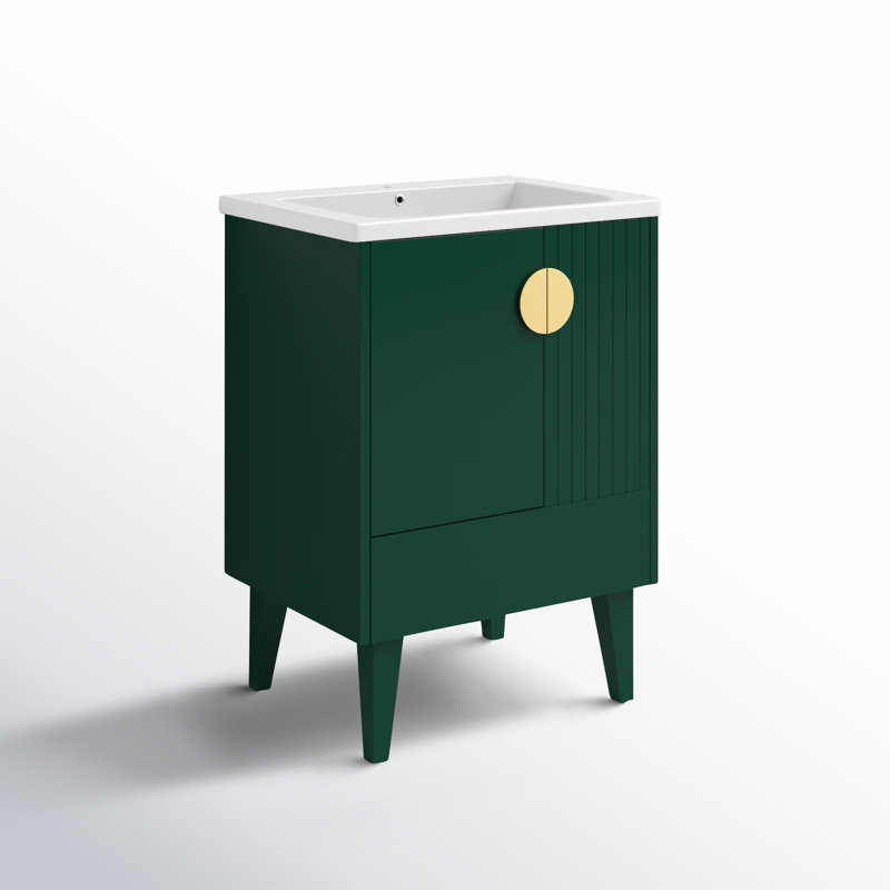 Ensemble de meuble-lavabo simple 24 po Saimah, Vert, Laiton satiné