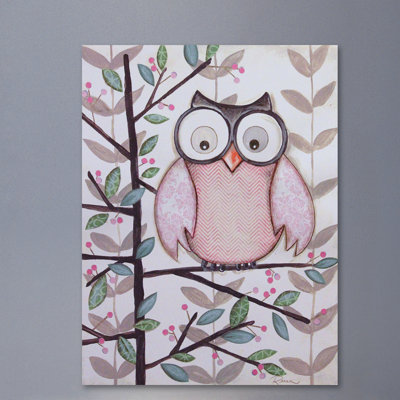 "1 Pink Owl" by Reesa Qualia Print on Wrapped Canvas