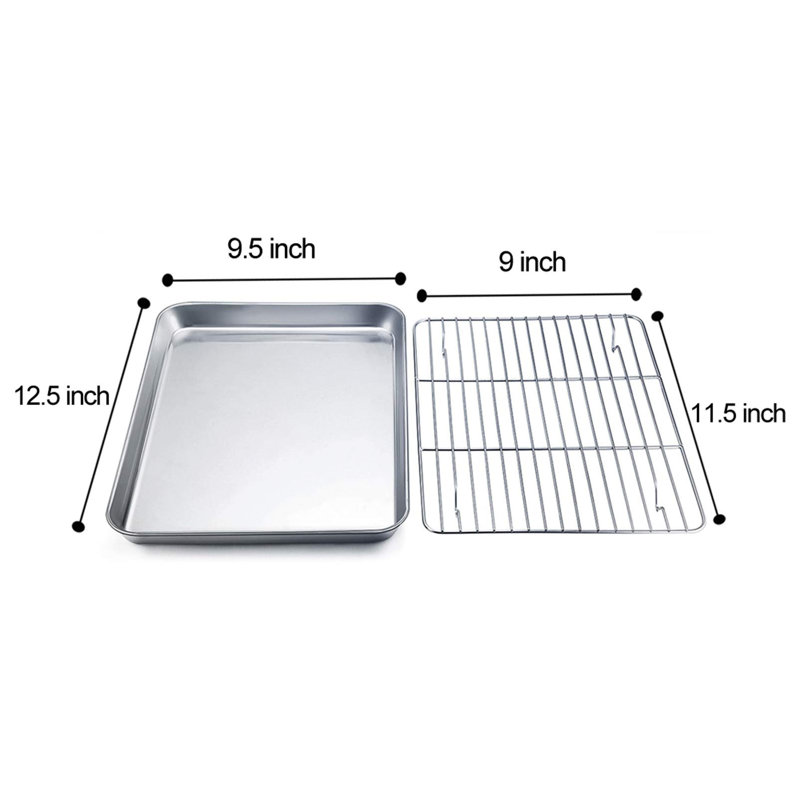 Ensemble de plaques de cuisson et plaques de cuisson, plaque à biscuits en acier inoxydable avec grille de refroidissement, 12,5 x 9,5 x 1 pouce, non toxique et sain, facile à nettoyer et lavable au lave-vaisselle