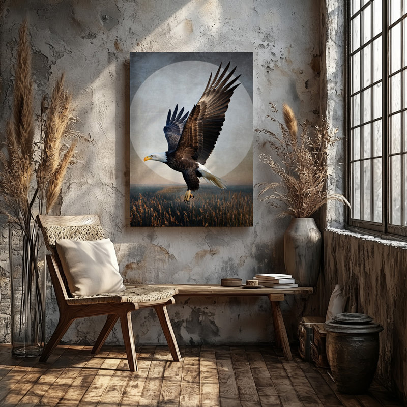 Toile, "Aigle chauve majestueux" gracieusement contre un fond d'art texturé en sourdine mettant en valeur sa tête blanche frappante et son art mural sur toile foncée