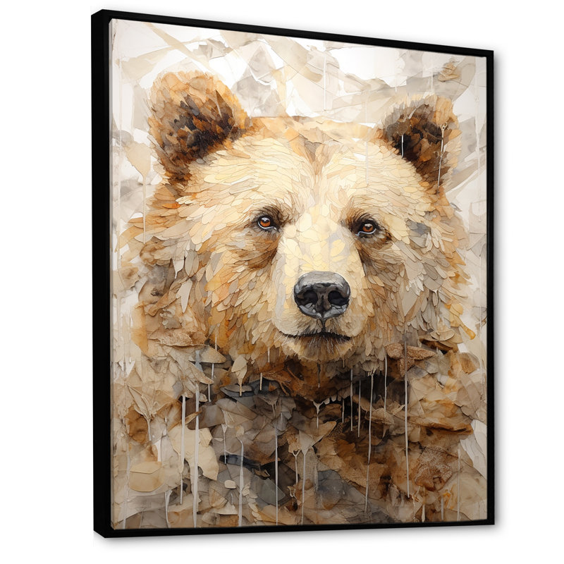 Minimalisme ours sur glace sur toile, H 32 po x l 16 po x P 1 po, Cadre flottant noir