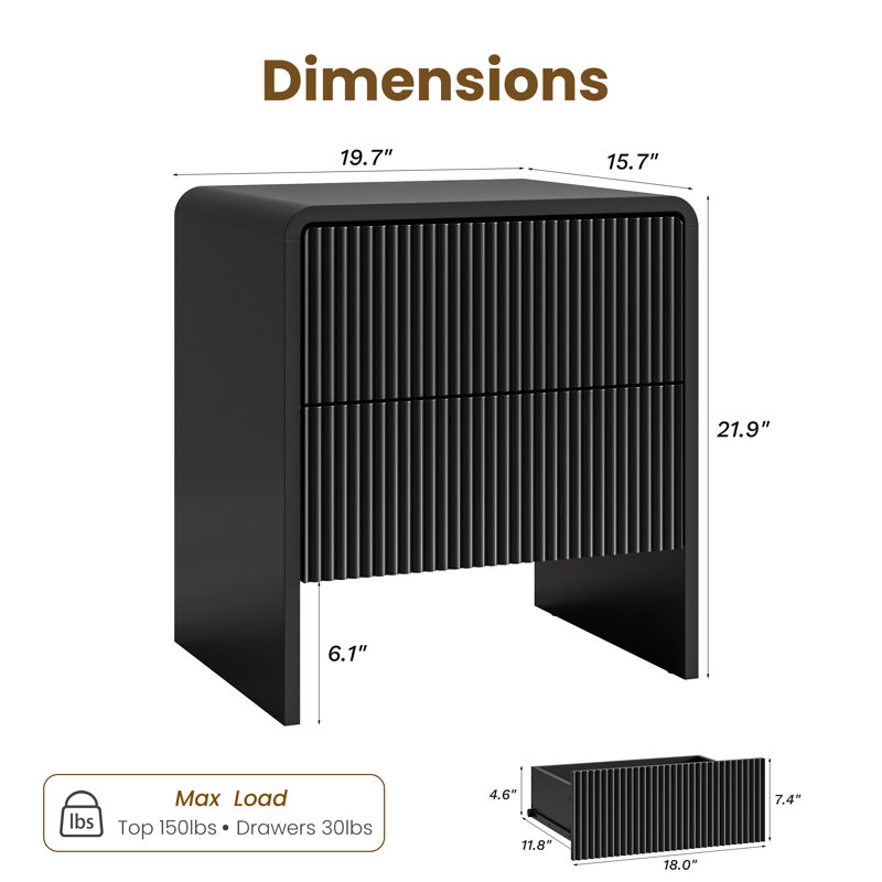 Nightstand With 2 Drawers (set Of 2), Black