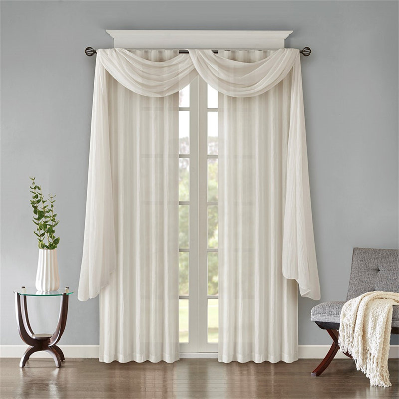 Paire de rideaux semi-transparents unis, légers et élégants pour un décor moderne, Blanc, L 42 po x L 95 po