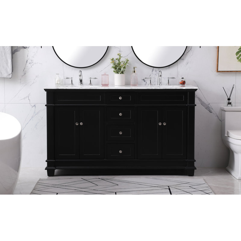 Ensemble de meuble-lavabo double 60 po Lydie, Noir, Cararra blanc