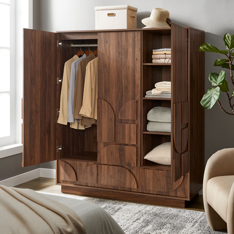 Bulwark 3-Door Wardrobe Closet In Walnut
