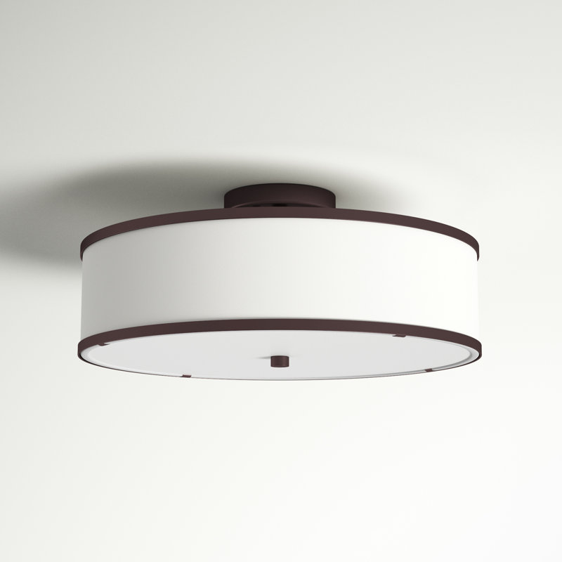 Berthine Fabric Semi Flush Mount, Bronze, Off-White, 8" H x 15" W x 15" D