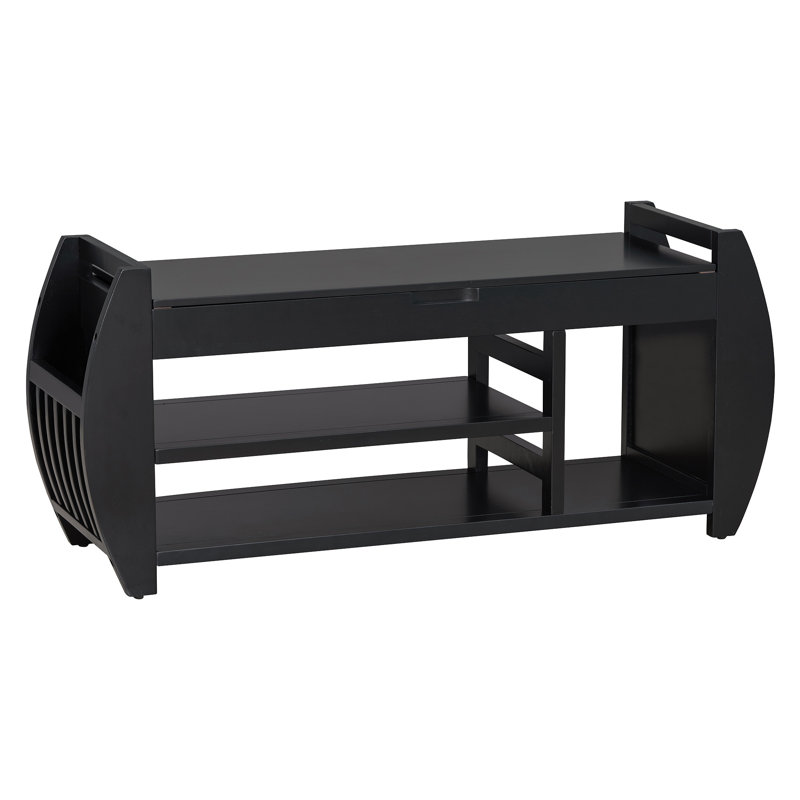 TREXM Retro Multifunctional Storage Bench With Cushion And Curved Side Panel For Entrance And Living Room, Black