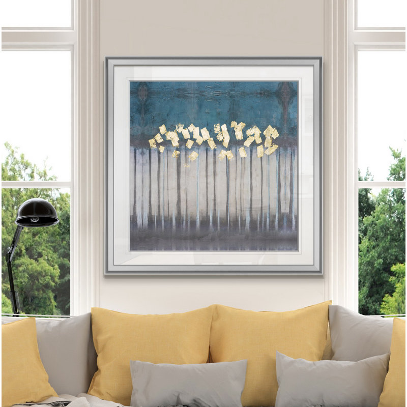 « embellied treeline ii », peinture, H 16 po x l 16 po x p 1,5 po, Encadrement argenté