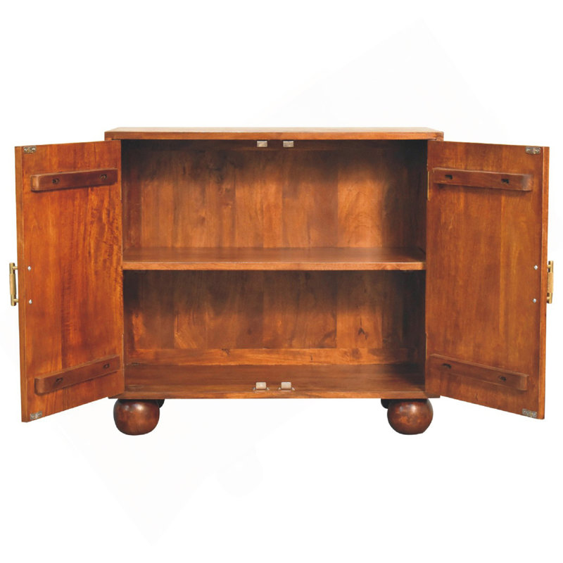 Armoire à billes en bois sculpté, 2 tablettes, châtaignier, brun