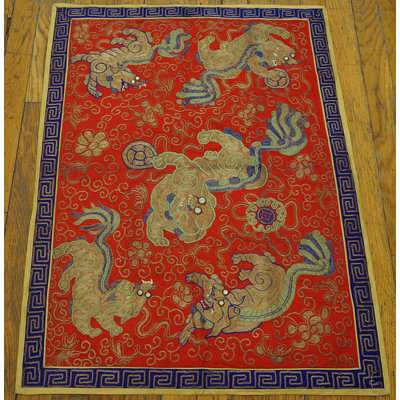 Tissu chinois rétro en soie rouge Mid-Century