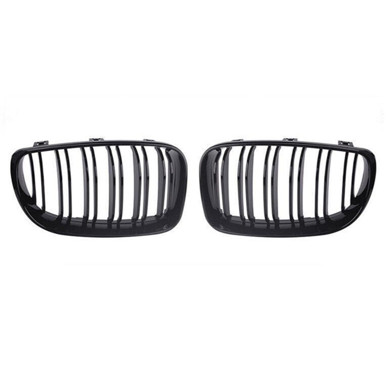 Gloss Black Double-Slat Front Kidney Grille for luxury 1 Series E81/E87 2007-2013 - Exterior Air Intake Upgrade - Replacement Car Body Part - Color: Bright Black