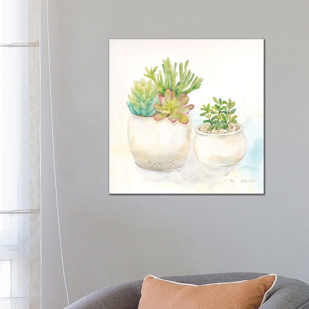 Sweet Succulent Pots I by Cynthia Coulter - Wrapped Canvas Painting