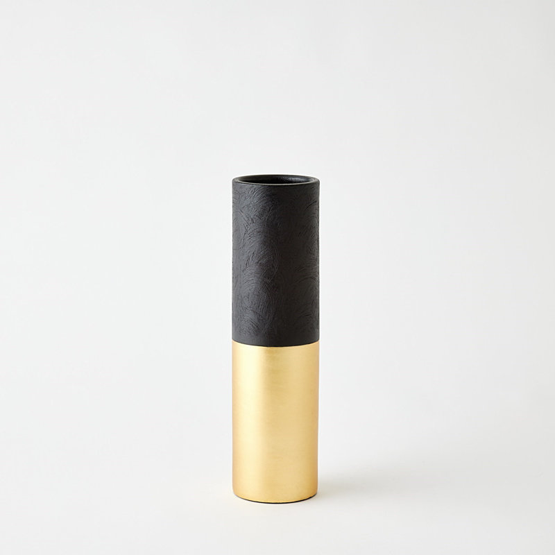 Collins Vase-Matte Black/Gold Metallic-Lg, 14" H x 5" W x 5" D