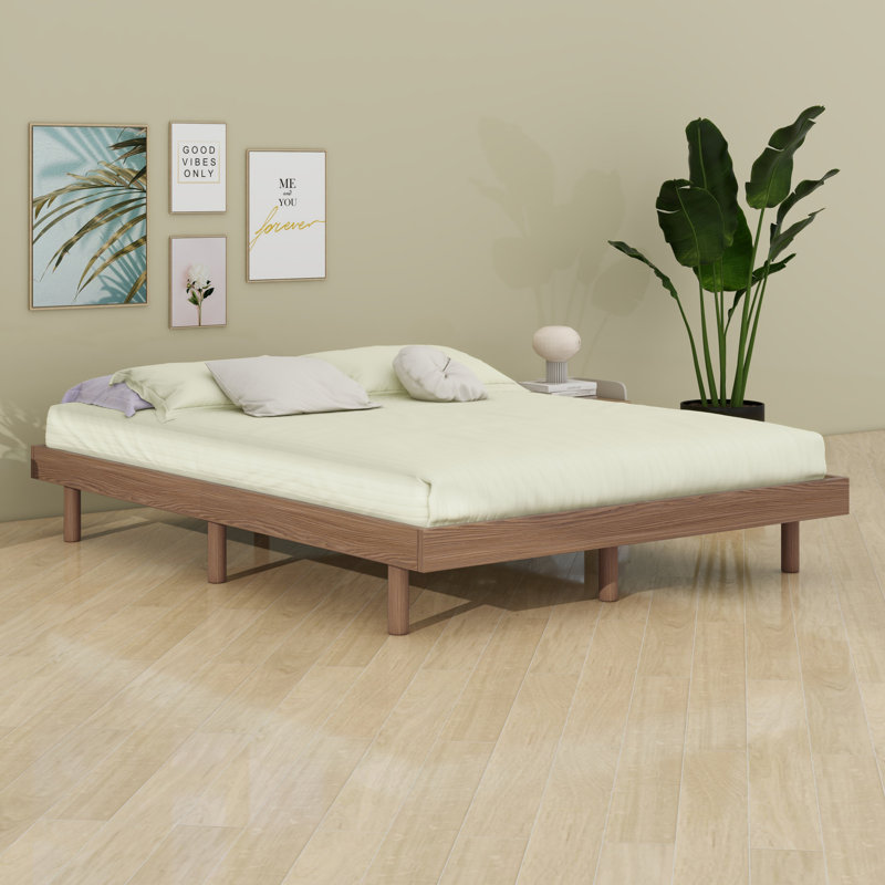 Modern Design Floating Platform Bed Frame, Walnut, Full