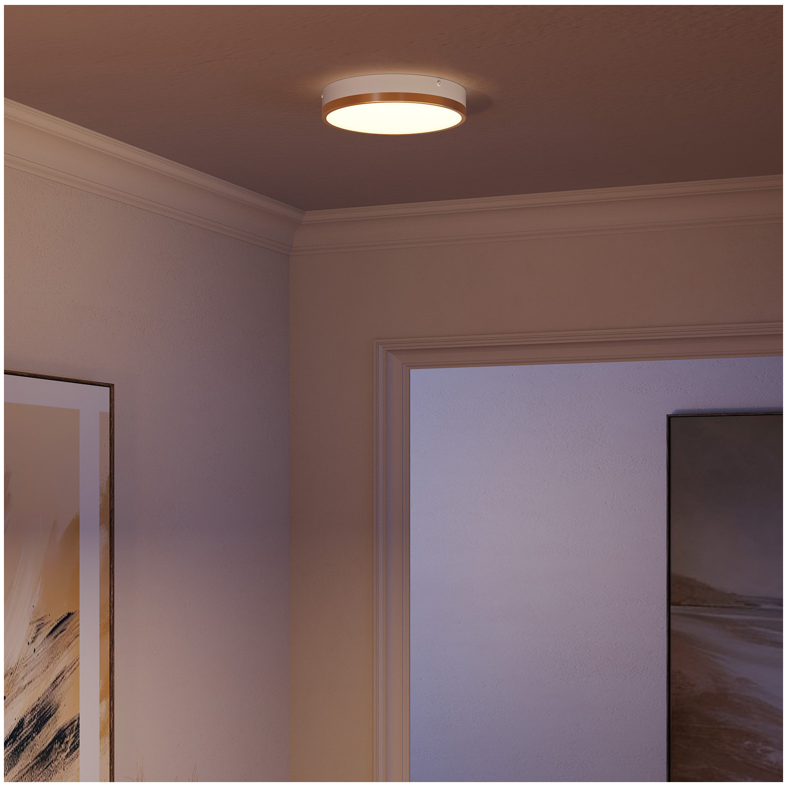 Orland Single Light Glass LED Flush Mount, Aged Gold/White, 2" H x 11.13" W x 11.13" D